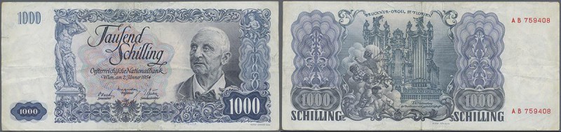 Austria: 1000 Schilling 1954 P. 135, used with some folds and light handling in ...