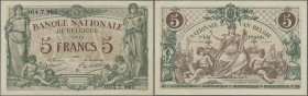 Belgium: 5 Francs 1914 P. 75, unfolded but light handling in paper, condition: aUNC.