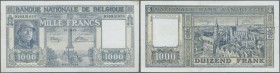 Belgium: 1000 Francs 1944 P. 128a, never folded, only light crease at borders, no holes or tears, crisp original and bright colors, condition: XF+.