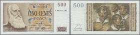 Belgium: 500 Francs 1953 P. 130a, key note of this series, center fold and corner fold at upper right, light dints at left but no holes or tears, cris...