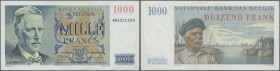 Belgium: 1000 Francs 1951 P. 131a, vertically folded and one horizontal fold, one tiny stain dot at left, no holes or tears, still strong paper with c...