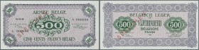 Belgium: 500 Francs 1946 Specimen P. M8s, rare type especially as Speicmen, with zero serial numbers and red overprint on front and back in crisp orig...
