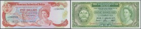Belize: set of 2 banknotes containing 5 Dollars 1980 P. 39 (UNC), 1 Dollar 1976 P. 33c (UNC), nice set. (2 pcs)