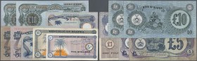 Biafra: set of 8 banknotes containing 5 Shillings ND(1967) P. 1 (aUNC), 1 Pound ND(1967) P. 2 (F), 2x 5 Shillings ND(1968-69) P. 3 (XF and VF), 2x 5 P...