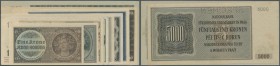 Bohemia & Moravia: set of 10 Specimen notes containing 1, 5 Korona (UNC), 10 Korona 1942 (aUNC), 20 Korona 1944 (aUNC), 50 Korona 1944 (XF), 50 Korona...