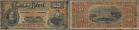 Brazil: 50 Mil Reis ND(1889) P. A253, very rare banknote in strongly used condition with many folds and stain in paper, left border restored, minor ho...