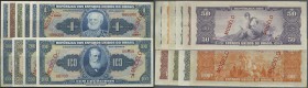Brazil: Set with 10 Specimens 1 Cruzeiro to 1000 Cruzeiros 1950's, P.150s-154s, 156s, 158s-160s, all with overprint MODELO and cancellation holes. Som...