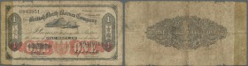 British North Borneo: 1 Dollar 1936 P. 28 in stronger used condition with several folds, creases, stain and border wear, no repairs, tape at left (pro...
