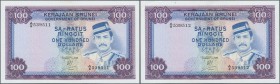 Brunei: rare pair of 2 CONSECUTIVE notes 100 Ringgit 1988 P. 10, both in condition: XF+ to aUNC. (2 pcs consecutive)