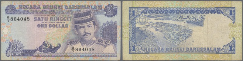 Brunei: 1 Ringgit P. 13 used but with error print, missing signature titles and ...