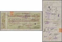 Bulgaria: 20.000 Leva 1922 P. 33A, rare note, center fold, handling in paper and a few creases, 2 cancellation holes, one 2mm tear at right border, wr...