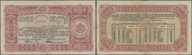 Bulgaria: 5000 Leva 1943 P. 67C, stronger used, strong center and corner fold, creased paper, 1cm tear at right, tiny center hole, 3mm tear at lower b...