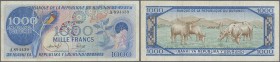 Burundi: 1000 Francs 1973 P. 25a, used with folds, pressed, no holes or tears, still strongness in paper and nice colors, condition: F.