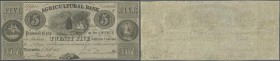 Canada: Agricultural Bank 5 Dollars = 25 Shillings 1837 P. S1564, used with folds and creases, one hole, no tears, strong paper, condition: F+ to VF-.