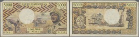 Central African Republic: 5000 Francs ND(1979) P. 7, used with folds and a small missing part at upper left corner, no holes or tears, still strong pa...