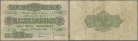 Ceylon: 2 Rupees 1939 P. 21, used with several folds and creases, light stain in paper, no holes or tears, condition: F.