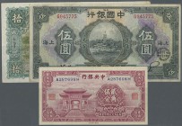 China: set of 6 banknotes containing 1 Dollar Amoy 1930 P. 67 (F), 2x 5 Yuan 1926 Shanghai P. 66a,b (F- to F), 10 yuan 1930 Amoy P. 69 (VG+), 25 Cents...