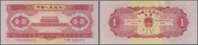 China: 1 Yuan 1953 P. 866, only light folds in paper, no holes or tears, paper original crisp and with bright colors, original note with intaglio prin...
