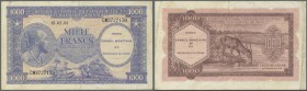 Congo: 1000 Francs 1962 P. 2, used with folds and creases, no holes or tears, still crispness in paper and nice colors, condition: F to F+.