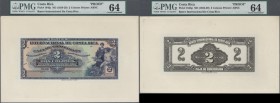 Costa Rica: Banco Internacional de Costa Rica 2 Colones ND(1924-29), proof of front and back on cardboard, P.184fp, 184bp, both PMG graded 64 Choice U...