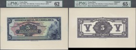 Costa Rica: Banco Internacional de Costa Rica 5 Colones ND(1925-28), proof of front and back on cardboard, P.185fp, 185bp, both PMG graded 62 Uncircul...