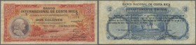 Costa Rica: 2 Colones 1938 P. 195 used with several folds and creases, no holes or tears, still strongness in paper and nice colors, condition: F.