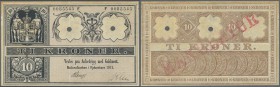 Denmark: 10 Kroner 1911 Makulatur / Specimen P. 72s, rare note with 2 cancellation holes, red overprint ”Makulatur” on back, regular serial number, li...