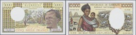 Djibouti: rare set of 3 specimen notes containing 1000, 500 and 10.000 Francs ND(1984-99) Specimen P. 37s, 38s 39bs, seldom seen with zero serial numb...