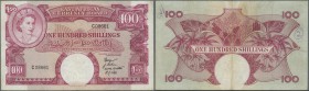 East Africa: 100 Shillings ND P. 40, used with folds and creases, small pen writing on back, but still strong paper and original colors, condition: F+...