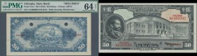 Ethiopia: 50 Dollars ND(1945) Specimen P. 15s, with front and back separately printed, both with mounting traces on back, unfolded, the back print PMG...