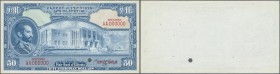 Ethiopia: 50 Dollars ND(1945) with signature: Rozell, color trial Specimen intaglio printed front proof, P.15c cts with punch hole cancellation at low...