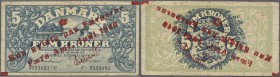 Faeroe Islands: 5 Kroner 1940 P. 1b, several folds on paper, no holes, only one tiny border tear (1mm) at left and one on top center, nice colors, not...