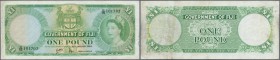 Fiji: 1 Pound 1964 P. 53, used with lighter folds, light staining at borders, no holes or tears, not washed or pressed, still pretty crisp and with ni...