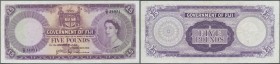 Fiji: 5 Pounds 1962 QEII P. 54, light folds in paper, no holes or tears, probably pressed but still strong paper and nice colors, condition: F+.