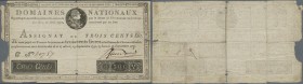France: 300 Livres Assignat 1790, P.A48, small missing part at left border, some border tears and small holes at center. Condition: F-