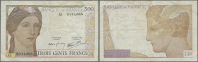 France: 300 Francs ND P. 87, two pinholes, folds and creases, no tears, still strong paper, original colors, condition: F+ to VF-.
