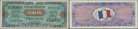 France: 500 Francs 1944 P. 119a, light center fold and minor handling in paper, no holes or tears, crisp paper, original colors, condition: VF+ to XF-...