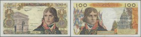 France: 100 Nouvaux Francs 1960 P. 144, very crisp original paper, pinholes and minor border tear, original colors, horizontal and vertical fold, cond...