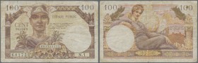 France: 100 Francs 1955 Tresor Public P. M9, strong traces of use, condition: VG.