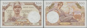 France: 100 Francs ND(1955) Tresor Public P. M11, 4 pinholes, light center fold, crisp original paper, condition: XF.
