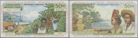 French Antilles: 50 Nouveaux Francs ND P. 6a, with light center fold, no holes or tears, crisp paper and original colors, condition: XF.