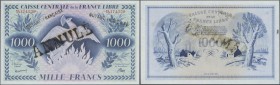 French Guiana: 1000 Francs ND P. 16A, Caisse Centrale de la France Libre, with black stamp ”Guyana Francaise” and ”Annulé” at center, rare note, only ...