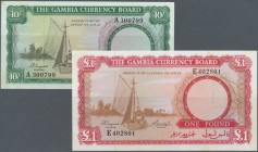 Gambia: set of 2 notes 10 Shillings and 1 Pound ND P. 1, 2, both in condition: aUNC. (2 pcs)