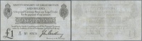 Great Britain: 1 Pound ND(1914) P. 349a, stronger center fold with a 7mm tear on top border, several other folds visible but note was pressed, tiny pi...