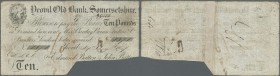 Great Britain: Somersetshire 10 Pounds 1847, Grant 3354C, cancelled at lower right, folded, stained, cut and rejoined in center, seldom seen issue.