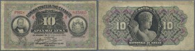 Greece: 10 Drachmai 1914 P. 51a, stronger used with folds and creases, no holes or repairs, condition: F-.