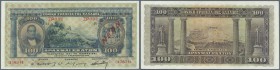 Greece: 100 Drachmai 1922 P. 67a, strongnes in paper and nice colors, no holes, but some smaller professional repairs at upper and right border, press...