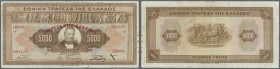 Greece: 5000 Drachmai ND(1928) P. 101a, rare note, used with folds and stain dots in paper, probably pressed but no holes or tears, condition: F.