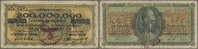 Greece: 200.000.000 Drachmai 1944 P. 167, very rare issue, several folds, border wear, a 0,8mm tear at left border, no holes, still strongness in pape...