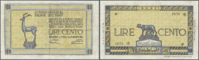 Greece: 100 Lire 1944 P. M25, rare issue, vertical and horizontal fold, professional restoration at upper and lower border, no holes or tears, still s...